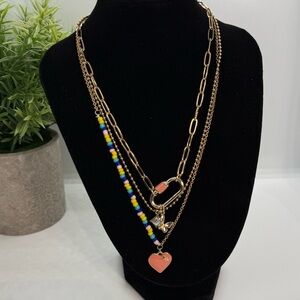 Ivory Ella Gold Layered Necklace with Colorful Beads and Heart Charm